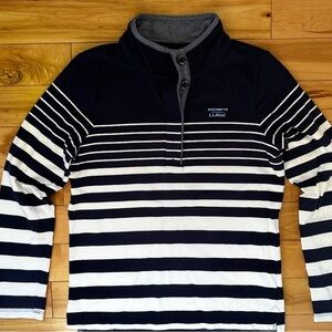 L.L. Bean Men's Navy and White Striped Zip Up Sweater